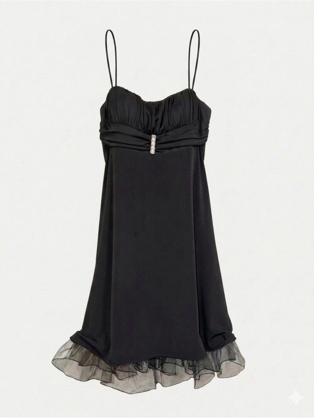 Vintage Y2K Black Chiffon Cocktail Dress Mini Mesh Empire Waist Sparkle Stretch